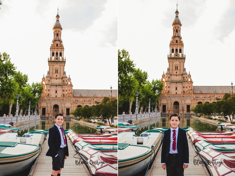 Blanca Quiroga. Fotografia comunion plaza de España y parque Maria Luisa en Sevilla