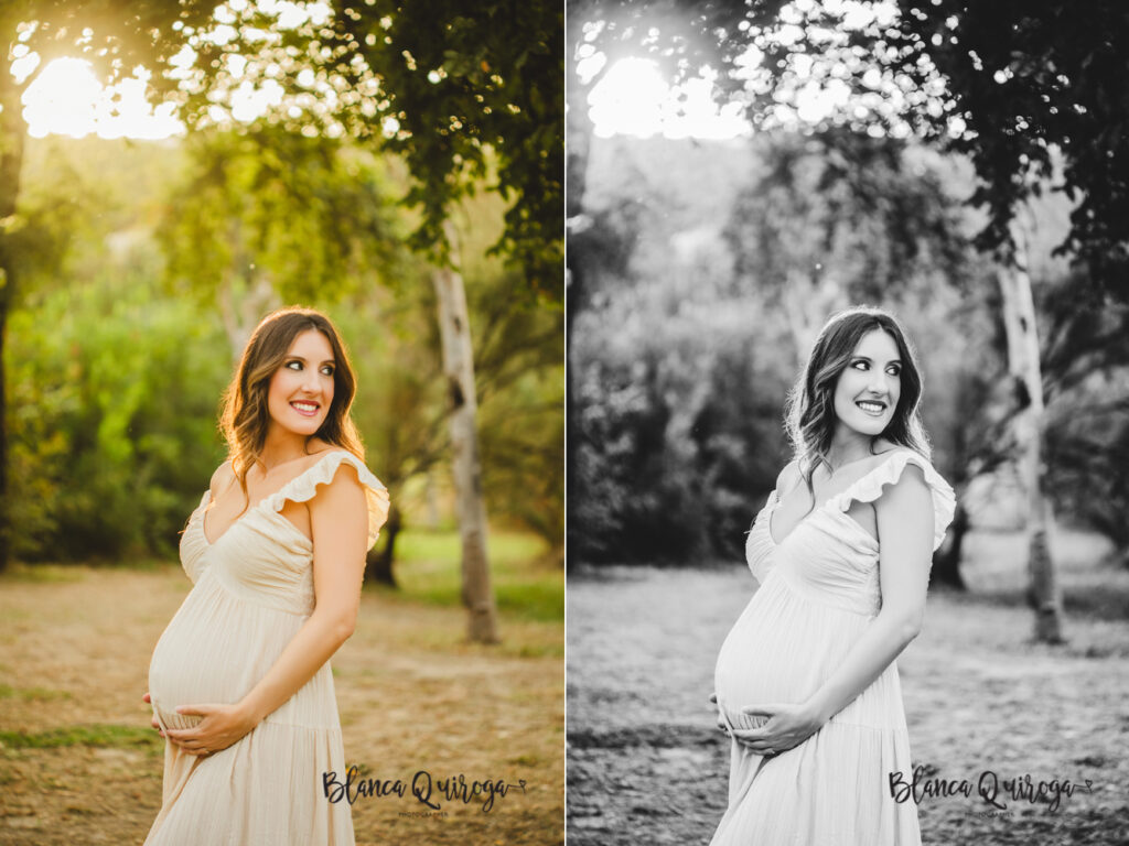 Blanca Quiroga. Fotografía de embarazo en el parque. Sevilla